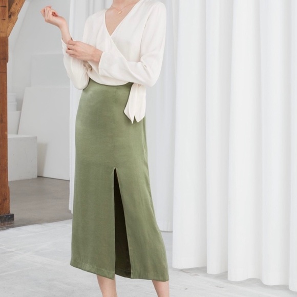 & Other Stories Dresses & Skirts - & other stories - satin slip midi skirt side slit longline pistachio green